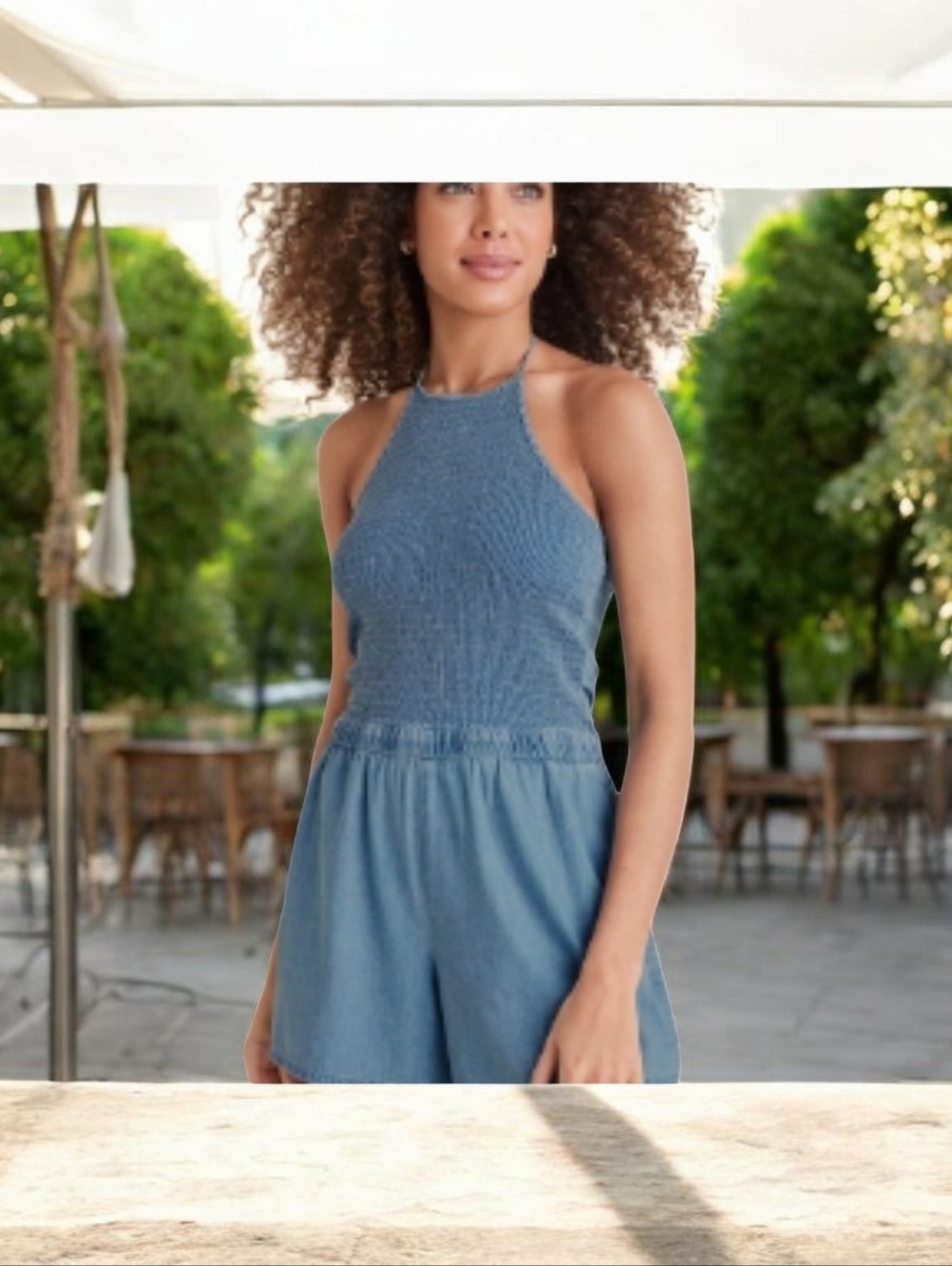 Venus Chambery Smocked Halter Neck Open Back Romper Size Medium Nwot